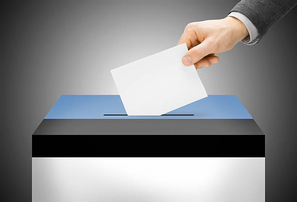 istock Ballot box painted into national flag colors - Estonia 526357531