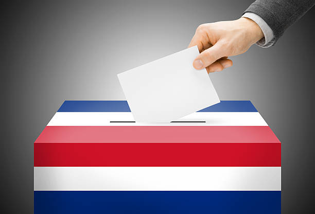 Ballot box painted into national flag colors - Costa Rica stock photo
