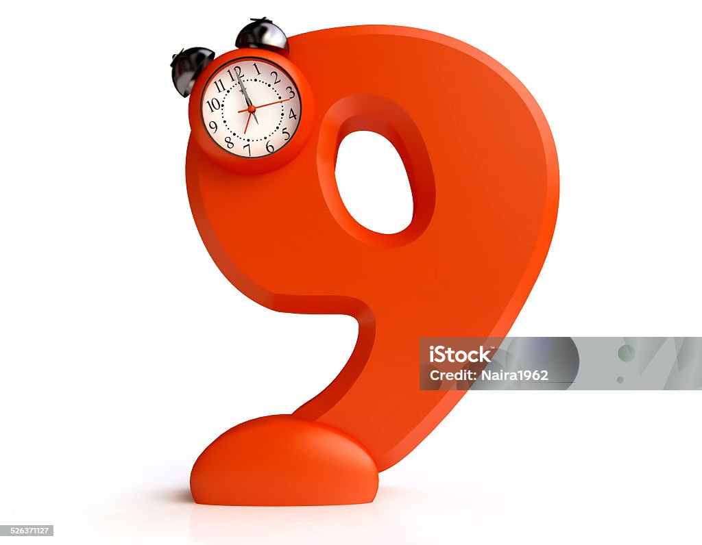 Funny Alarm Clock In Form Of Number Nine Stock Photo - Download Image Now -  Abstract, Alarm Clock, Alphabet - iStock