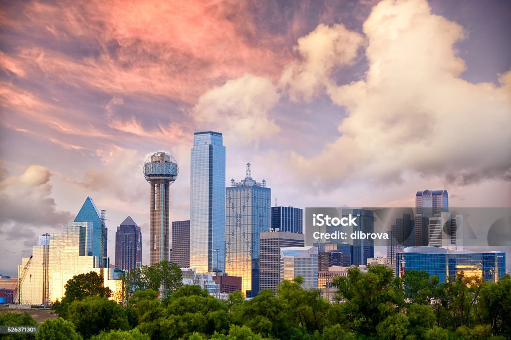 Dallas at sunset Dallas City skyline at sunset, Texas, USA Dallas - Texas Stock Photo
