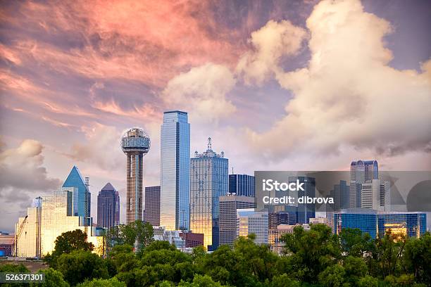 Dallas At Sunset Stock Photo - Download Image Now - Dallas - Texas, Urban Skyline, Downtown District
