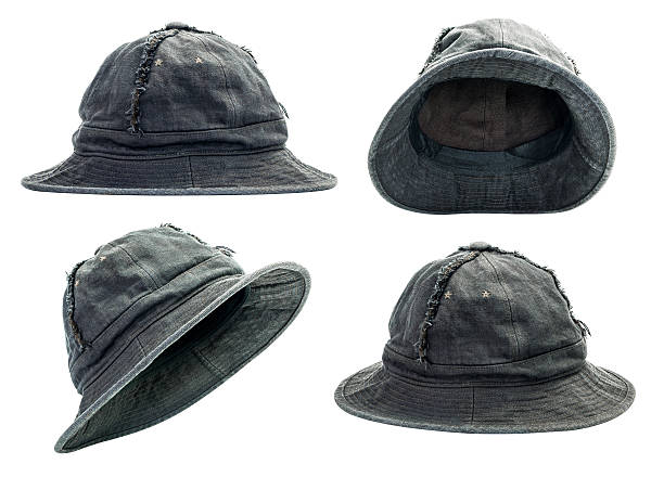 Black bucket hat Set of black bucket hat isolated on white background bucket hat stock pictures, royalty-free photos & images