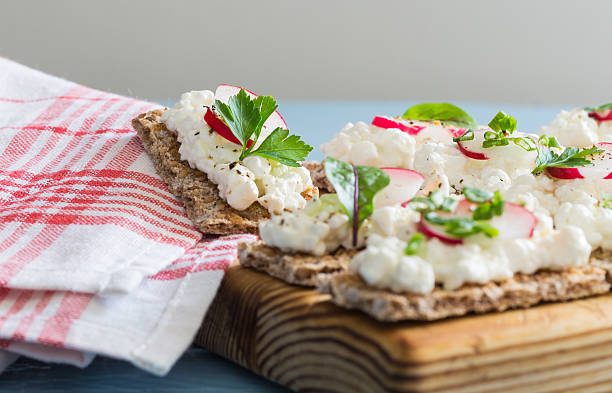 istock Crispbread with cottage cheese radishes and herbs 526373301