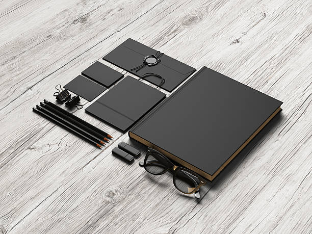 istock Set of black branding elements on wood 526375827