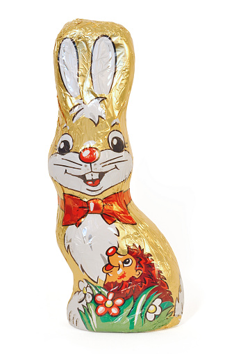 golden chocolate Easter bunny, isolated