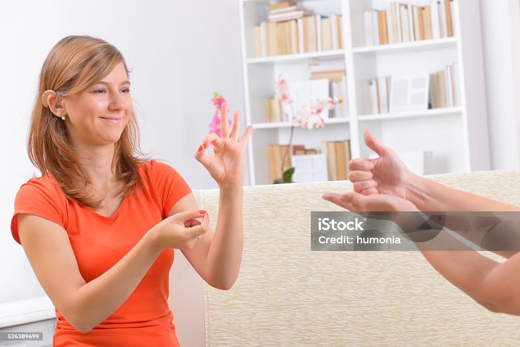 Deaf Learning Deaf Woman Learning Sign Language Stock Photo - Download Image Now ...