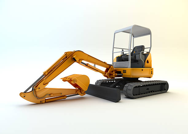 istock Yellow mini excavator isolated on white background 526391005