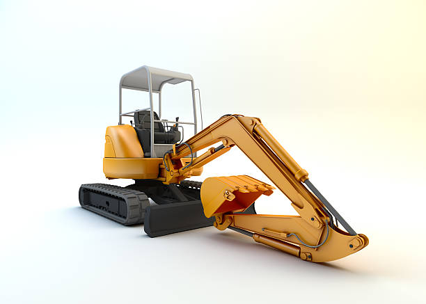 istock Yellow mini excavator isolated on white background 526391025