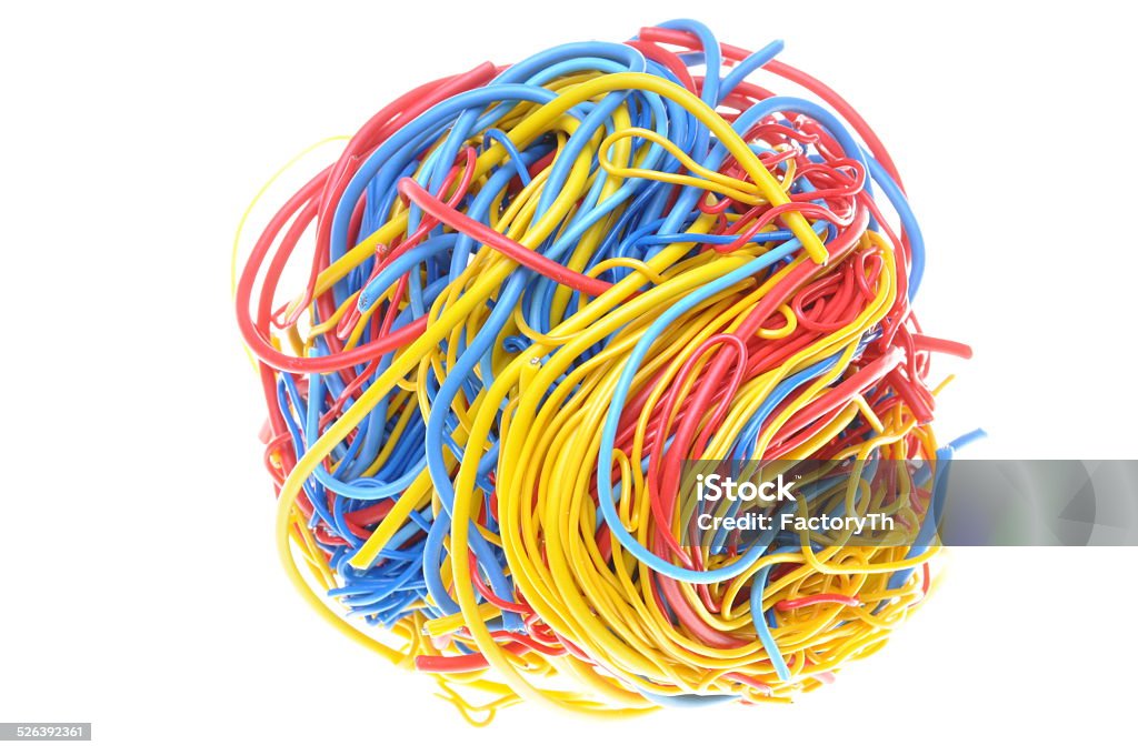 Ball of tangled cables Ball of tangled cables isolated on white background Abstract Stock Photo