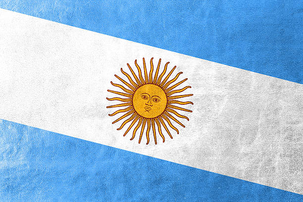 Argentina Flag painted on leather texture stock photo