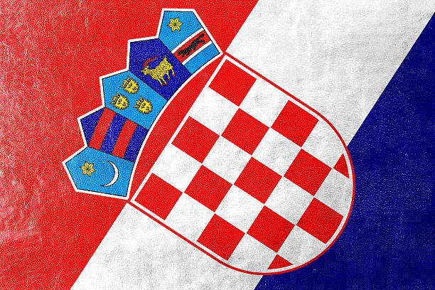 istock Croatia Flag painted on leather texture 526421115