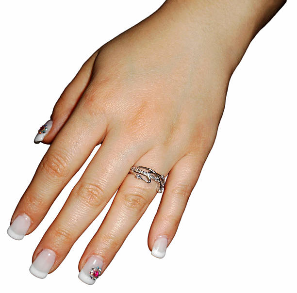 istock Woman hand with wedding ring, Isolated 526424091