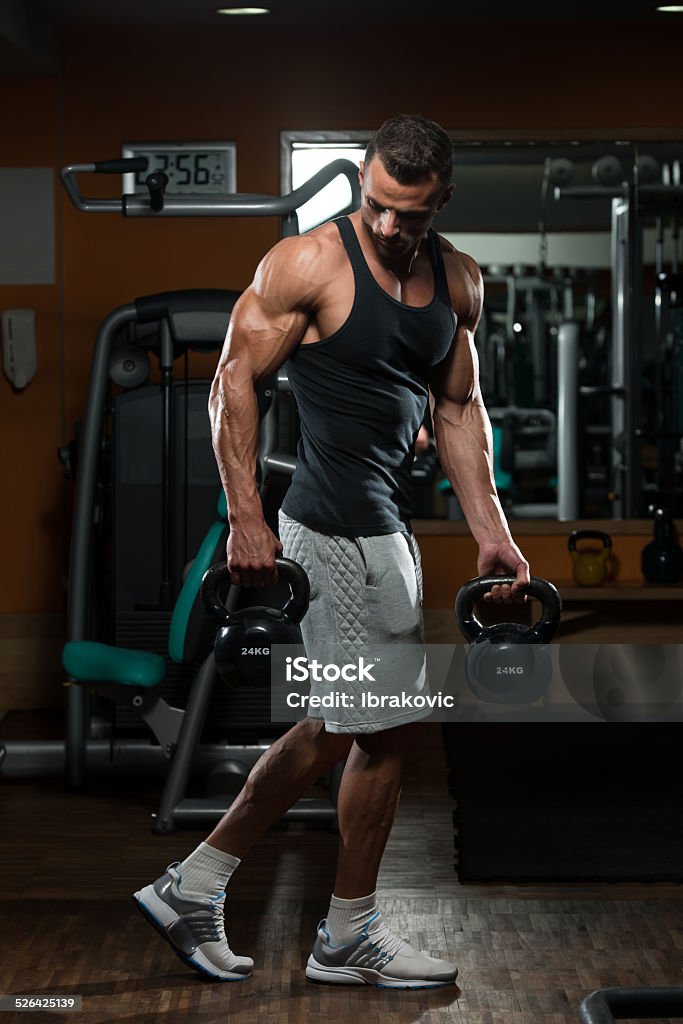 Kettle Bell Workout Muscular Man Exercise With Kettle Bell Males Stock Photo