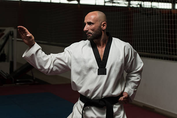 istock Taekwondo Fighter Expert With Fight Stance 526425881