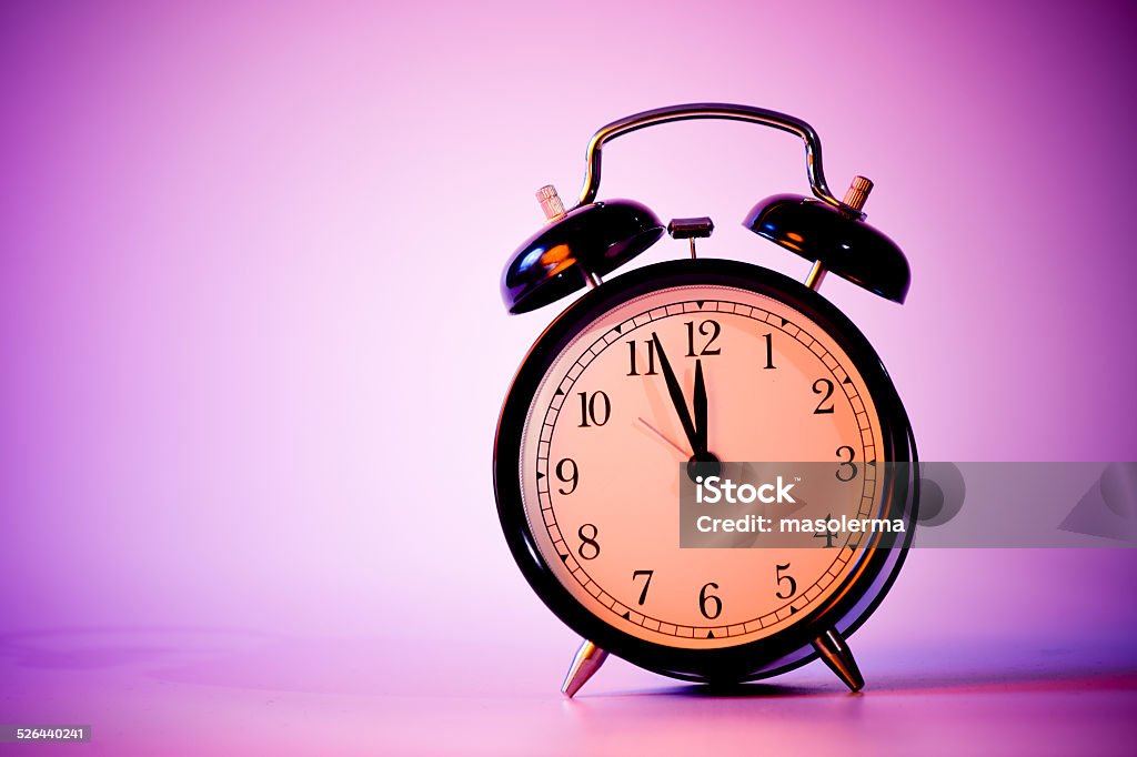 Clock Black old style alarm clock with copy space. Alarm Clock Stock Photo