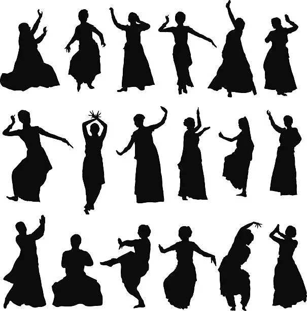 Vector illustration of silhouettes indian dancers