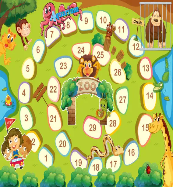 Vector illustration of Zoo theme boardgame