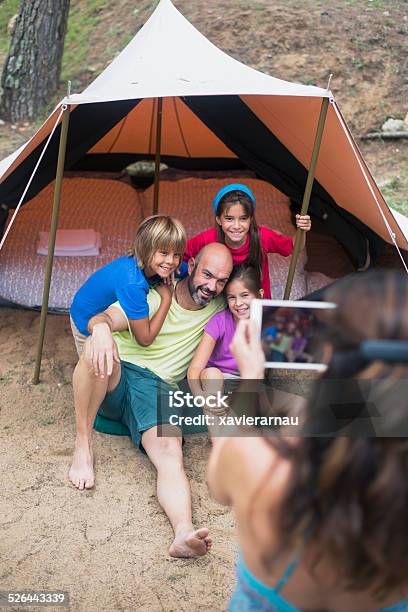 Family Portrait In The Camping Stock Photo - Download Image Now - Tent, Summer, Family