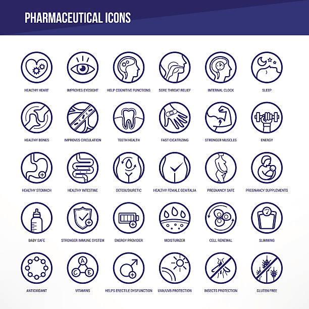 farmaceutycznych i medycznych ikony ustaw - antioxidant stock illustrations