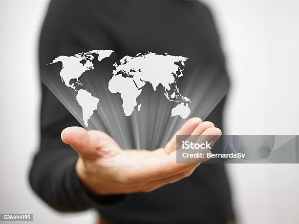 Person Is Showing World Map Stock Photo - Download Image Now - Entrepreneur, World Map, Adult