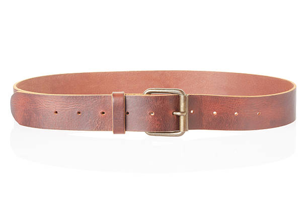 istock Brown leather belt with buckle 526445383