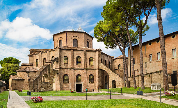 Famous Basilica di San Vitale in Ravenna, Italy famous Basilica di San Vitale, one of the most important examples of early Christian Byzantine art in western Europe, in Ravenna, region of Emilia-Romagna, Italy. mausoleum stock pictures, royalty-free photos & images