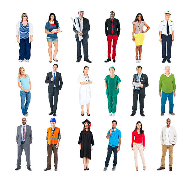 istock Group of People Standing in a Row Isolated on White 526447513