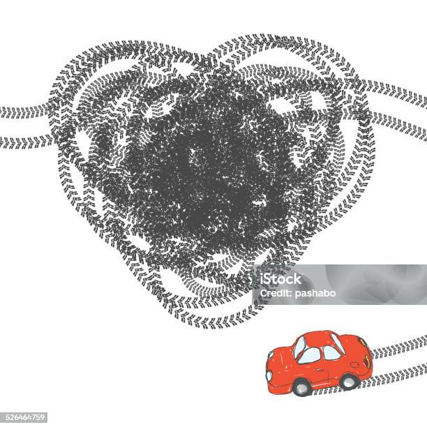 Heart Shaped Tire Trace Vector Eps8 Stock Illustration - Download Image Now - Affectionate, Car, Complexity