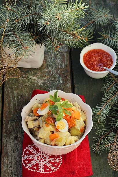salade olivier 、オリヴィエサラダ、伝統的なロシア新年のサラダ - salade olivier ストックフォトと画像