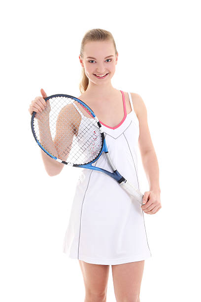 istock tennis player in short dress over white 526467215