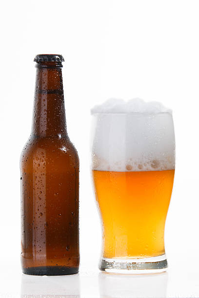 istock Beer bottle and glass with cold beer 526468047