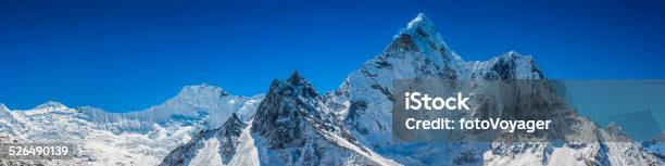 Soaring Summits Snowy Peaks Pinnacles Panorama Himalaya Mountain Wilderness Nepal Stock Photo - Download Image Now