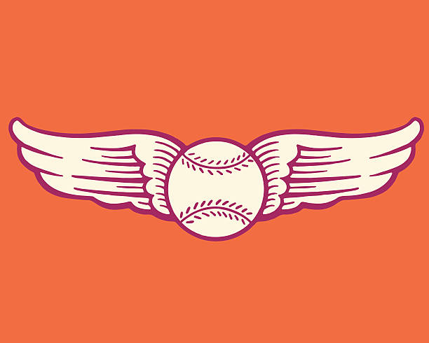 날개달린 야구공 - old fashioned baseball baseballs retro revival stock illustrations