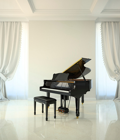 Room in classic style with black piano