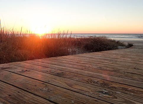 Sunrise and boardwalk in Kiawah Island, South Carolina