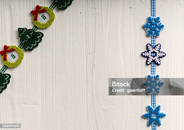Christmas Decoration On White Painted Rustic Boards With Copyspace Stock Photo - Download Image Now