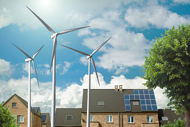 istock New houses with solar panels and wind generators 526504765