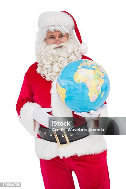 Happy Santa Claus Holding A Globe Stock Photo - Download Image Now - 50-54 Years, 50-59 Years, Adult