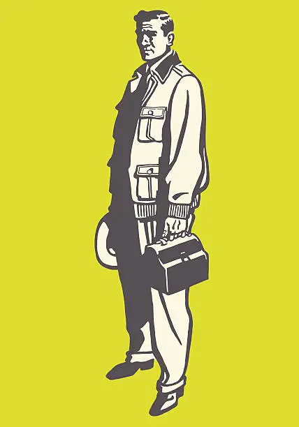 Vector illustration of Working Man Carrying a Lunchbox