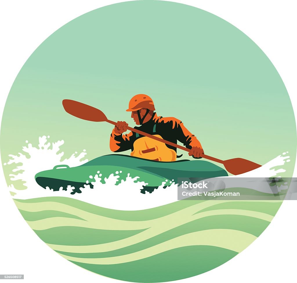 Kayaker Paddling Powerfully Through White Waters All images are placed on separate layers for easy editing. Kayak stock vector