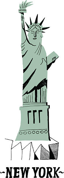 Statue of Liberty in the City of New York, USA Vector file of hand drawn Statue of Liberty in New  York City, USA statue of liberty replica stock illustrations