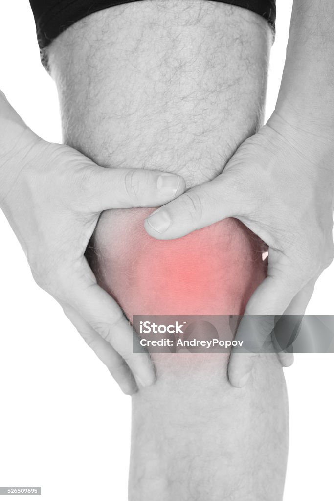 Man With Knee Pain Man With Knee Pain On White Background Adult Stock Photo