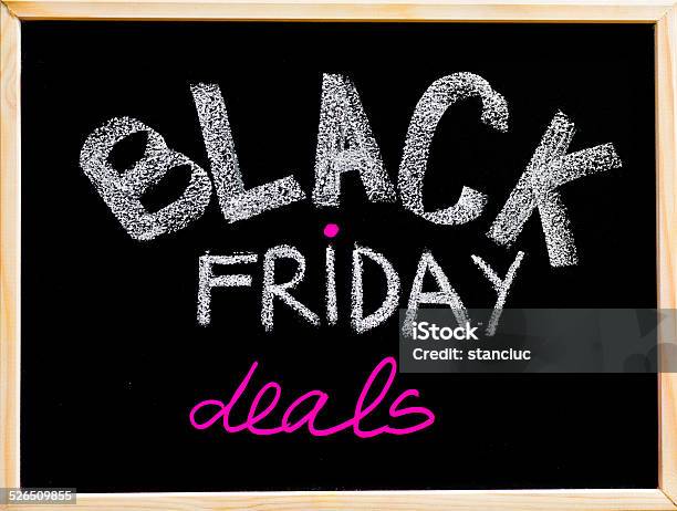 Black Friday Deals Advertisement Handwritten With Chalk On Blackboard Stock Photo - Download Image Now