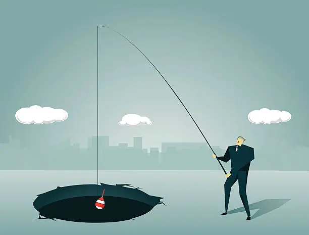Vector illustration of Ice Fishing,Fishing,Lure, ice hole, Antarctica, Catch,Fisherman