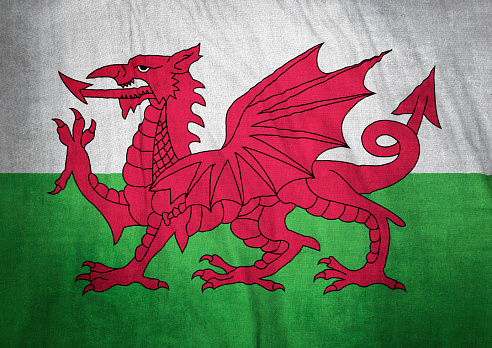 Flag of Wales wrinkled cloth texture