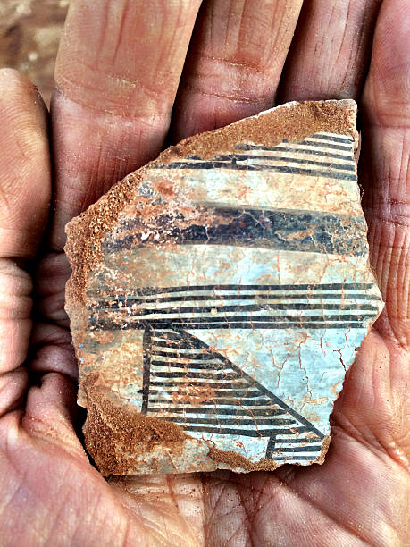 Ancient Pottery Modern Hand Pottery sherd found in Eastern Arizona. puebloan peoples stock pictures, royalty-free photos & images