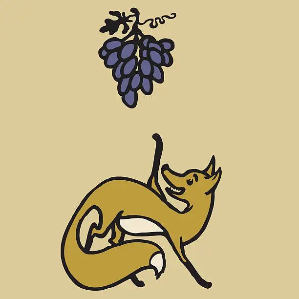 Vector illustration of Fox and grapes