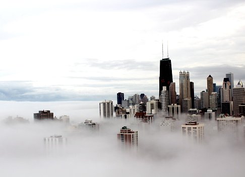Chicago city buildings in the clouds