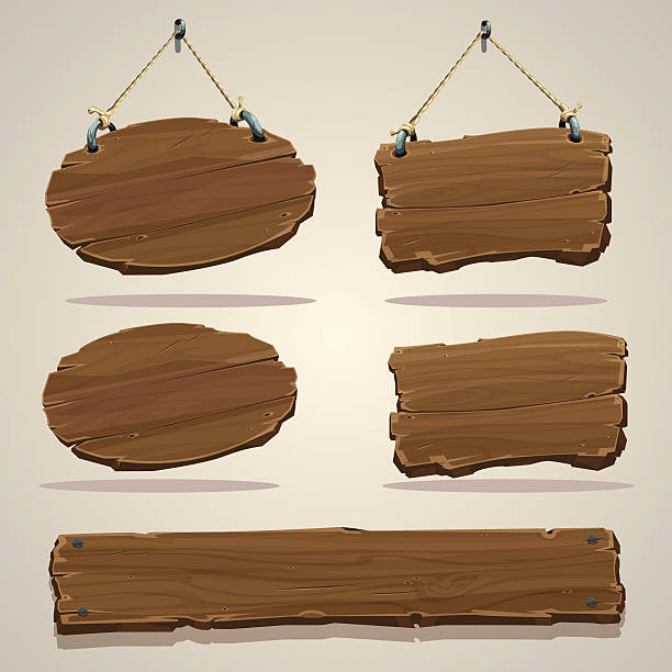 Wood board on the rope Wood board on the rope. Vector illustration. sign stock illustrations
