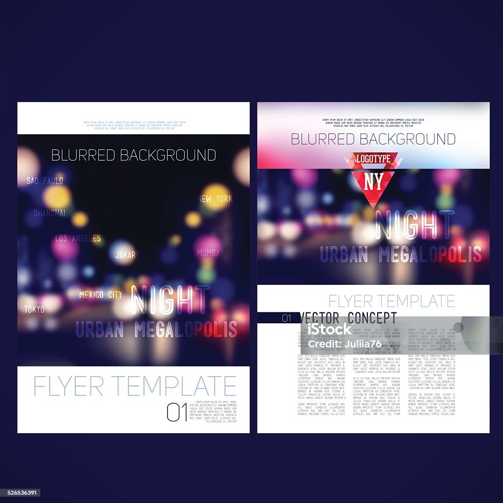 Abstract vector template design flyer brochure, Web sites, page, leaflet, with colorful blur backgrounds city ​​at night, logo and text separately. Abstract stock vector